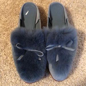 AD and Daughters Rabbit Fur Blue Suede Mule shoe slip on size 6